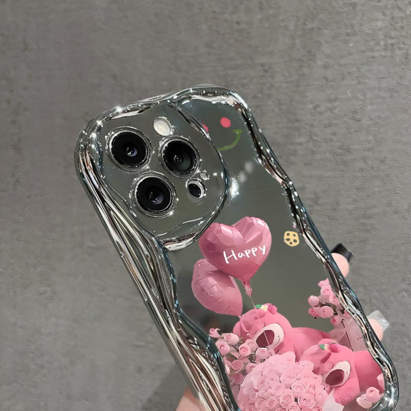 Pink Celebration: Balloons, Roses, And Smiles Painted Electroplated Cream Soft Protective Phone Case Compatible With IPhone 16 15 14 13 12 11 Pro Promax 16 15 14 Plus Cute & Fashionable Thick Shock-Resistant Phone Cover